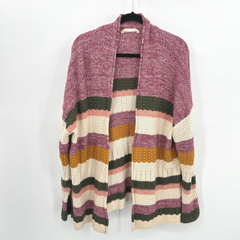 Soft Surroundings Chunky Knit Cardigan XL Striped Earthy Boho Oversized Textured